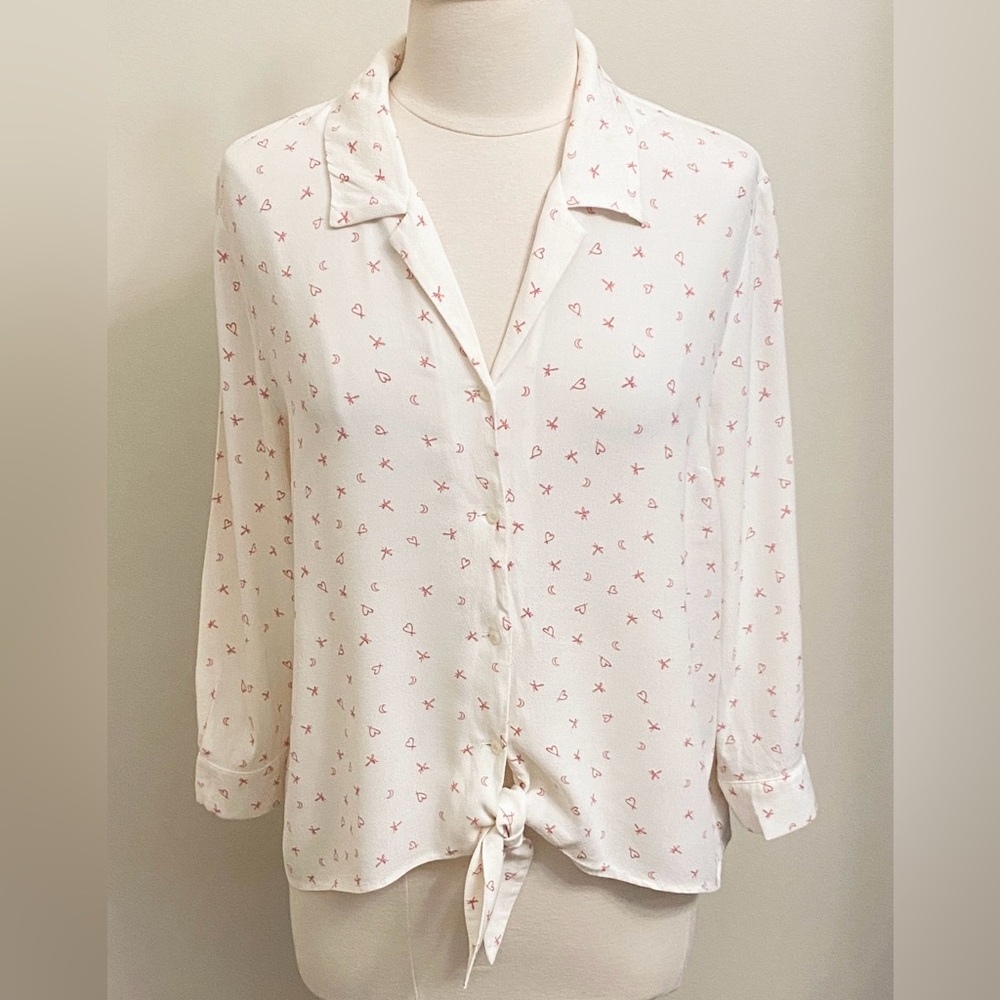 LC Lauren Conrad White Pink Sun Moon Heart Print Whimsigoth Cottagecore Top SZ L